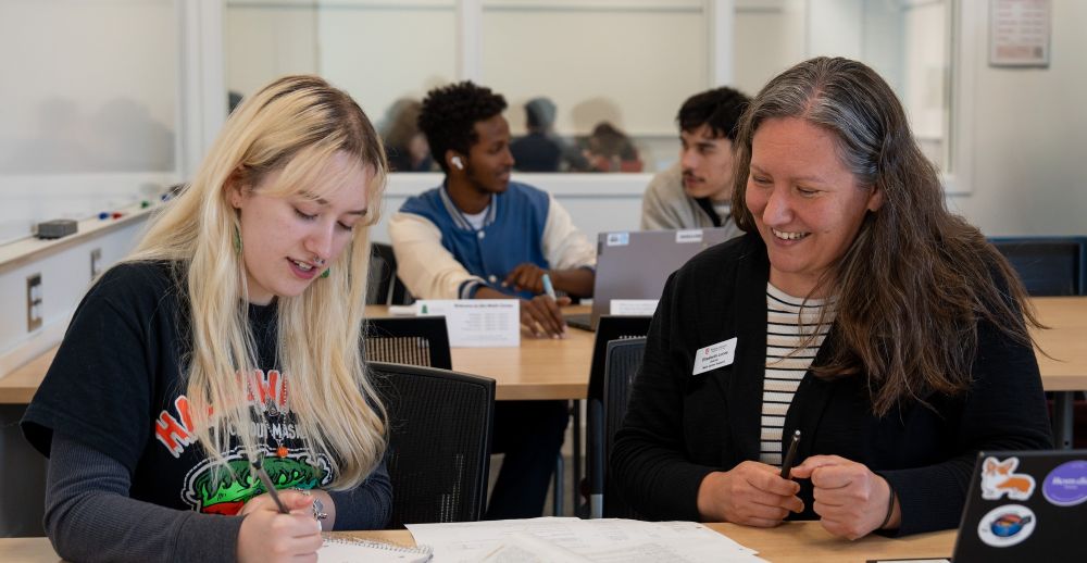 Two students working together.